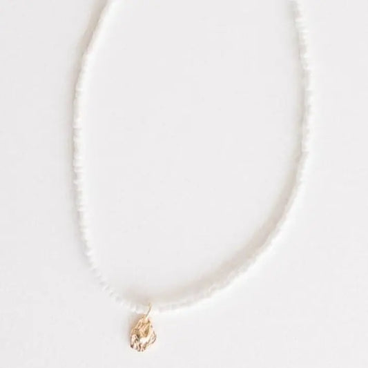 Noelle Gold Heart White Beaded Necklace | 14in + 2in Ext