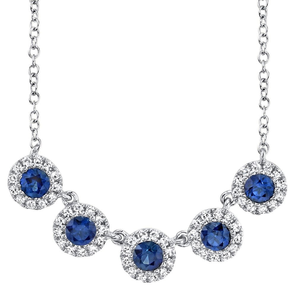 0.16Ct Diamond & 0.49Ct Blue Sapphire 14K WG Necklace