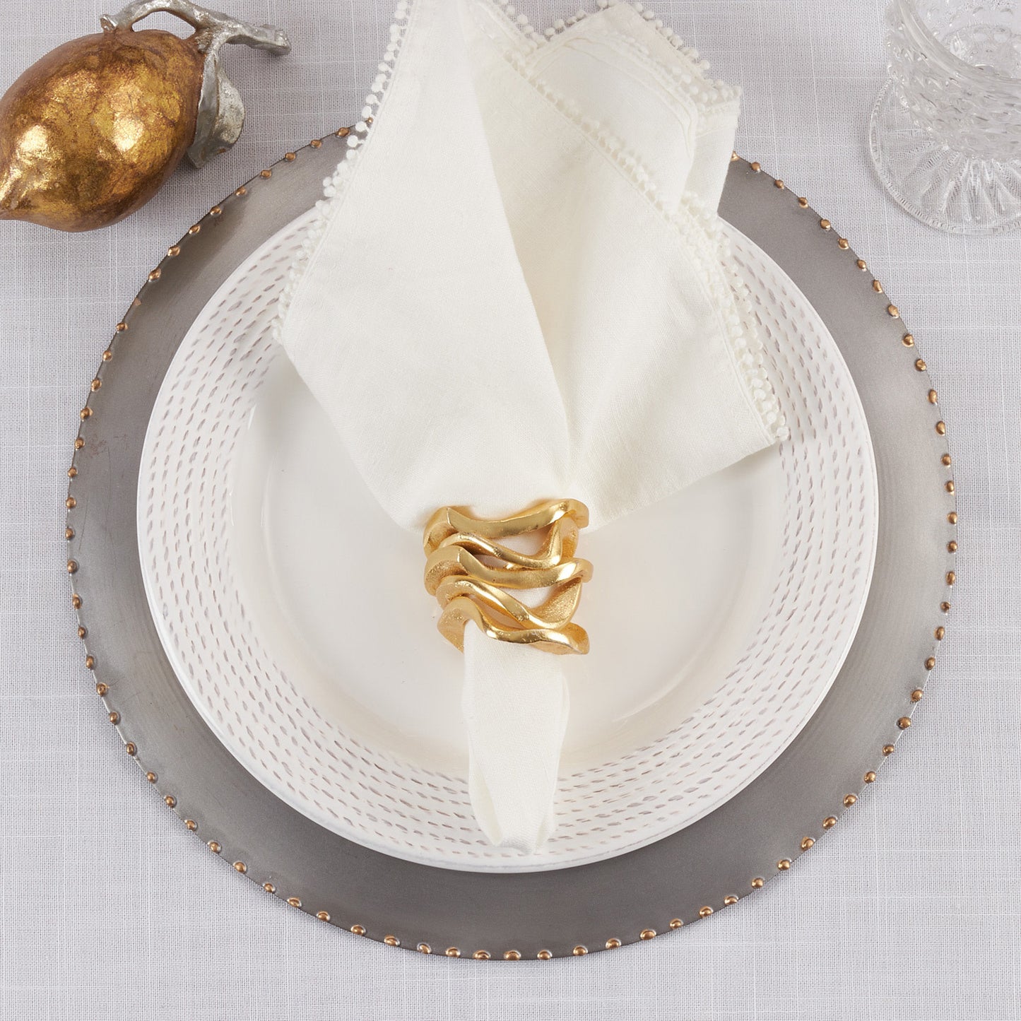Wavy Stacked Napkin Rings Set of 4 | Gold