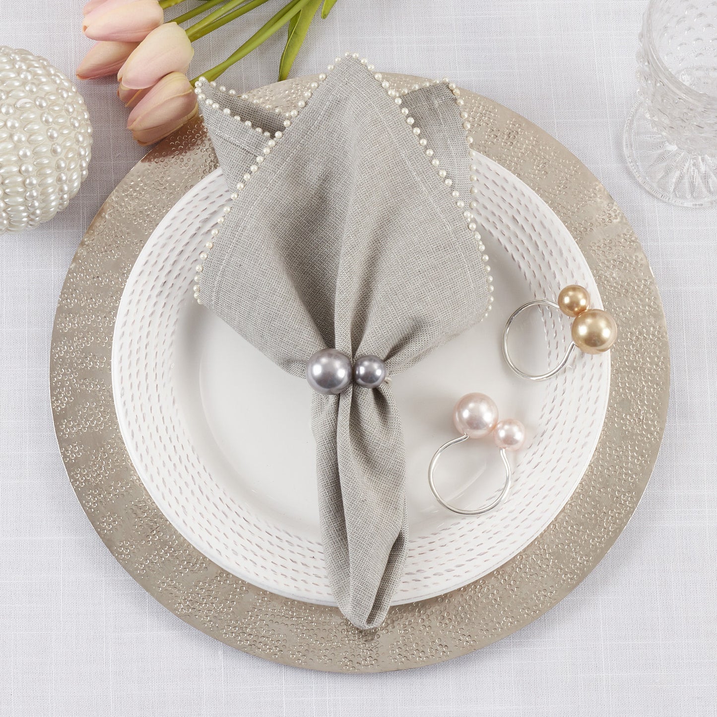 Pearl Napkin Rings Set of 4 | Gold
