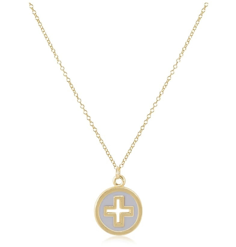 16" Necklace Gold - Signature Cross Gold Disc - Navy