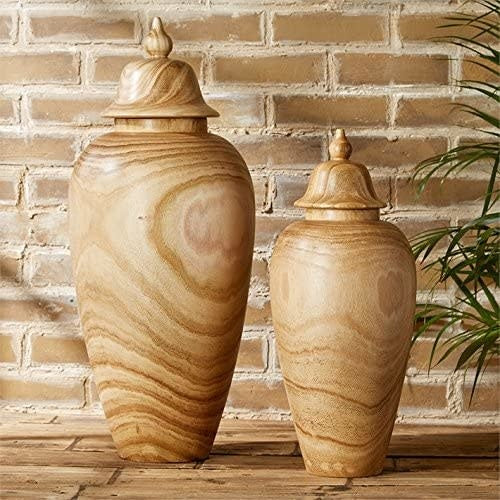 Wood Temple Jar w/ Lid Small