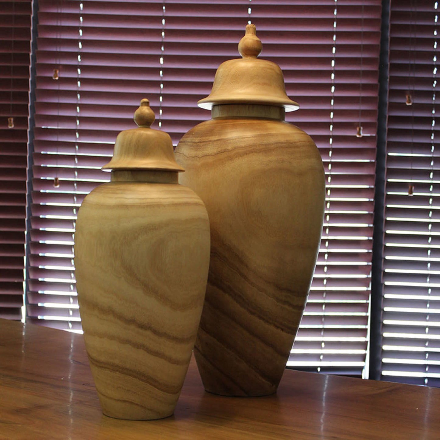 Wood Temple Jar w/ Lid Small