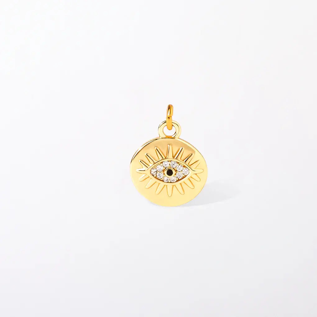 Gold Coin Evil Eye Charm Pendant