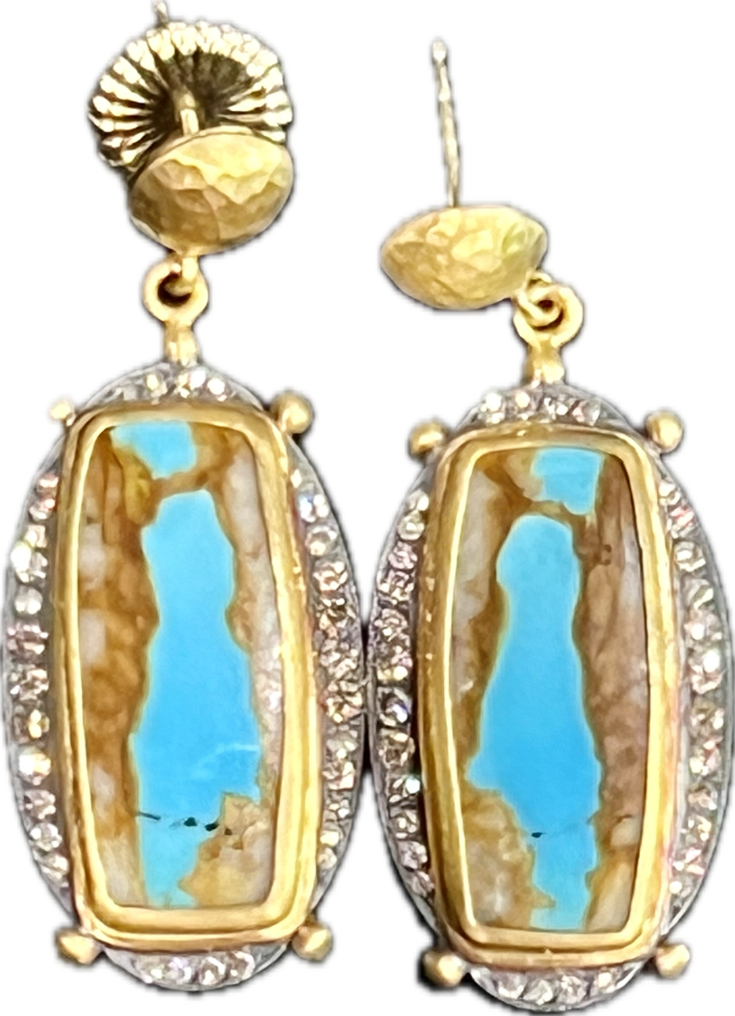 ONE OF A KIND | My River Royston Ribbon Turquoise + Cognac Diamond Earrings | 16c + .6c 24k
