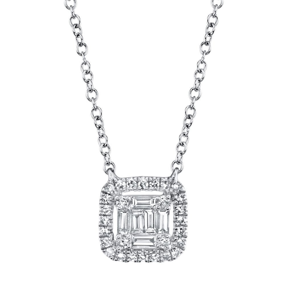 0.22Ct 14K WG Diamond Baguette Necklace