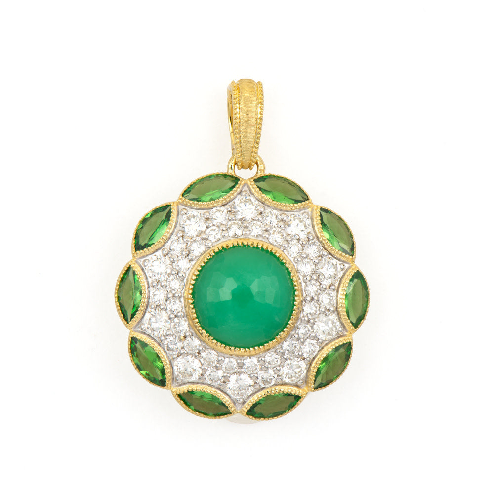 Moroccan Trinity Chrysophrase Center + Marquise Tsavorite Pendant | 18k Yellow Gold 1.156c
