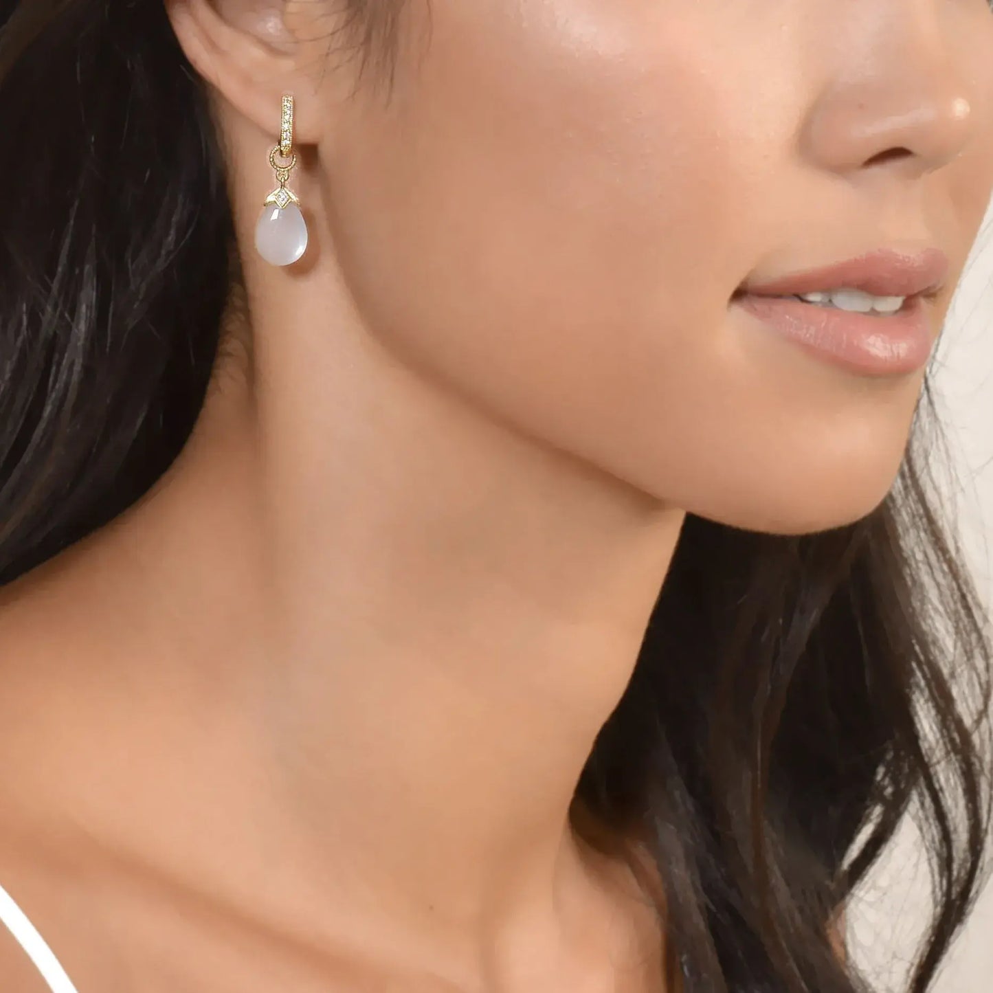 Moonstone Teardrop Briolette Earring Charms | 18k Yellow Gold