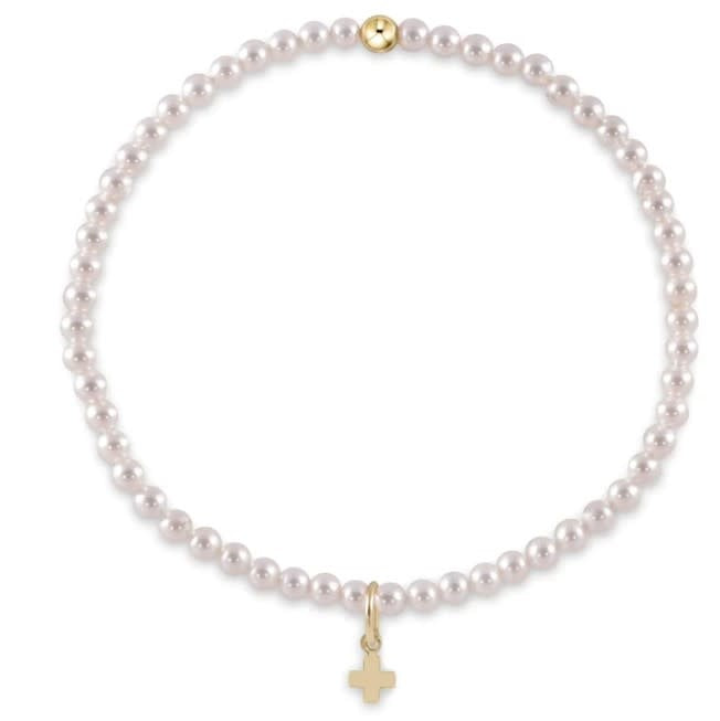 Gemstone 3mm Bead Bracelet Pearl Signature Cross Small