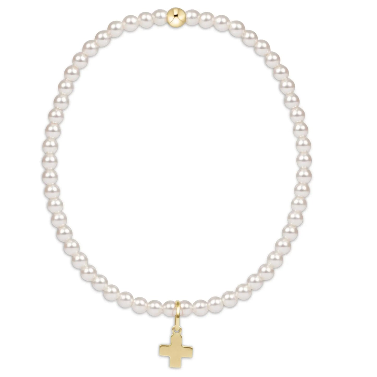 eNewton Classic Pearl + Signature Cross Charm 3mm Bead Bracelet