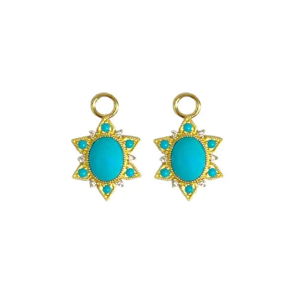 Cabochon Turquoise + Diamond Starburst Earring Charms | 18k YG