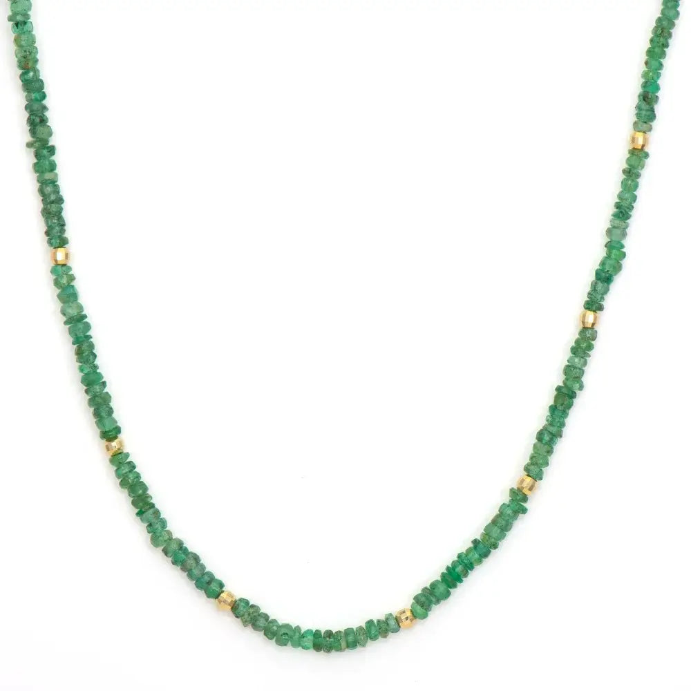 Emerald Beaded Chain Necklace | 16in 14k