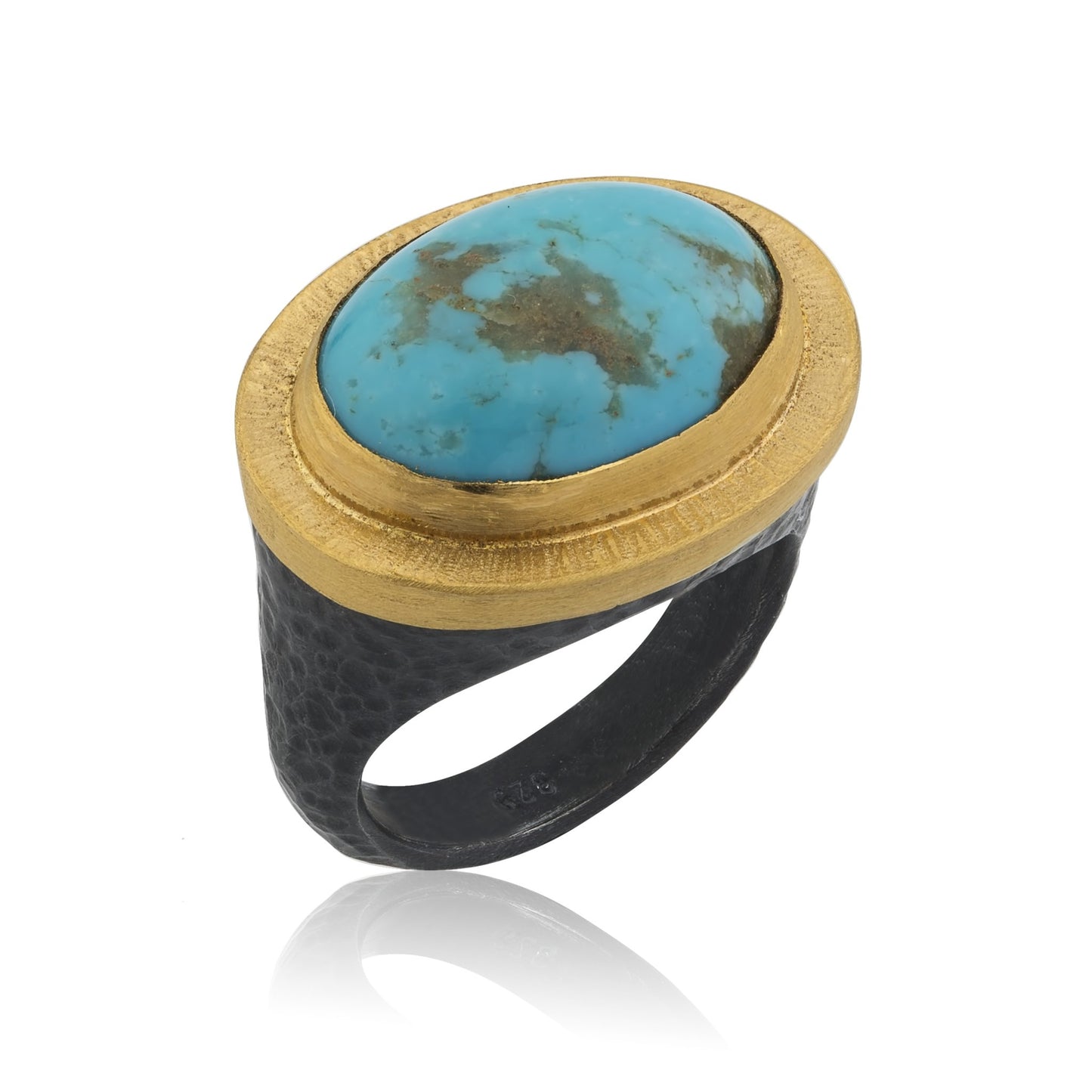 Gold & Oxidized Silver Oval Kingman Turquoise Ring