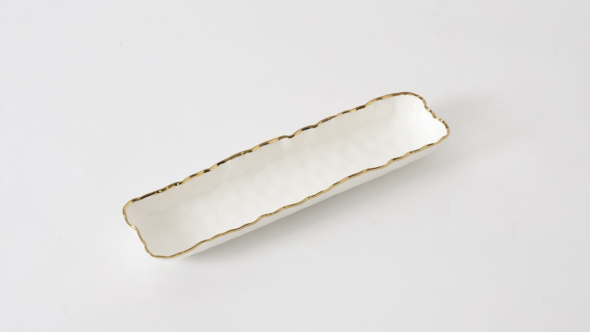 Porcelain + Gold Titanium Cracker Tray | 13x3x2in