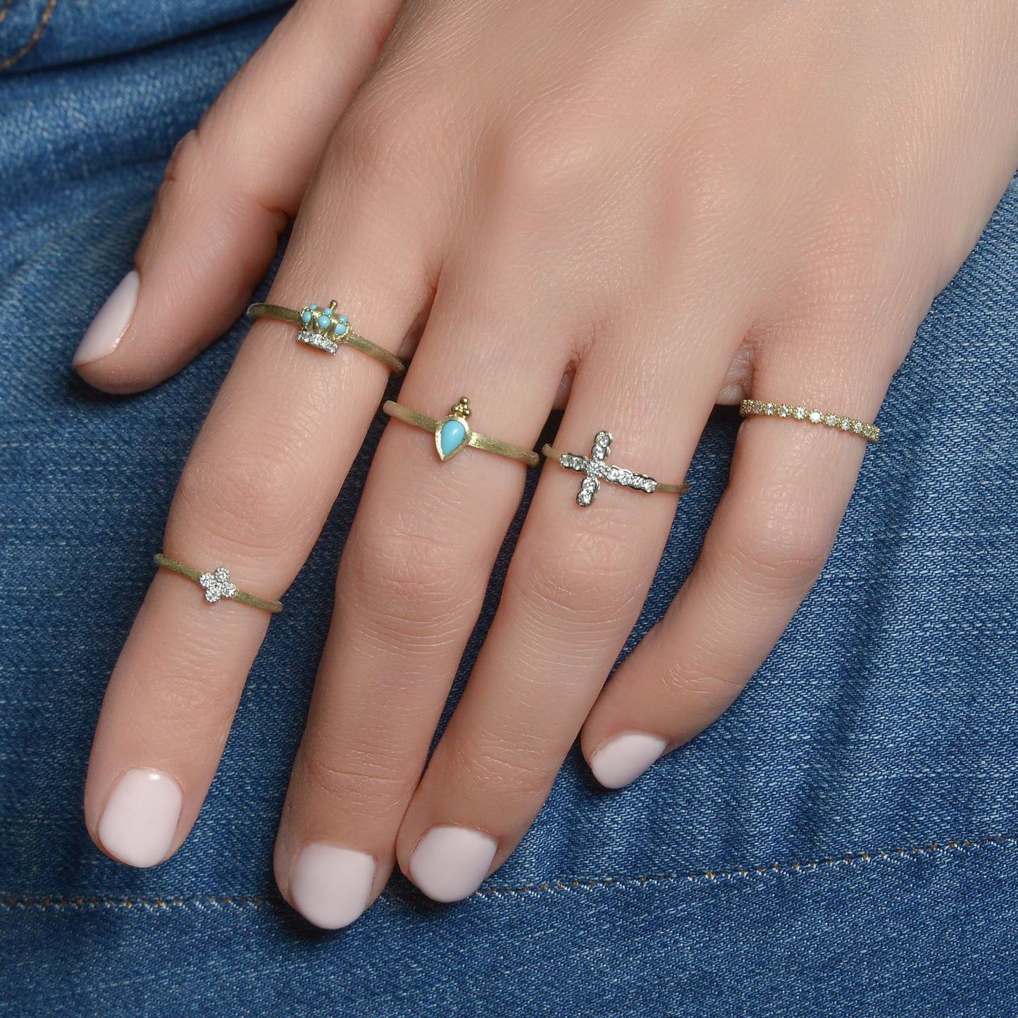 Petite Bezel Diamond Cross Ring Yellow Gold