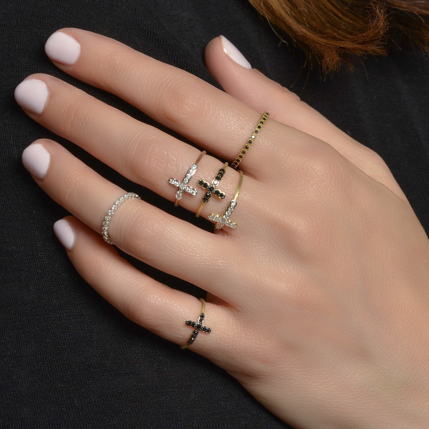 Petite Bezel Diamond Cross Ring Yellow Gold
