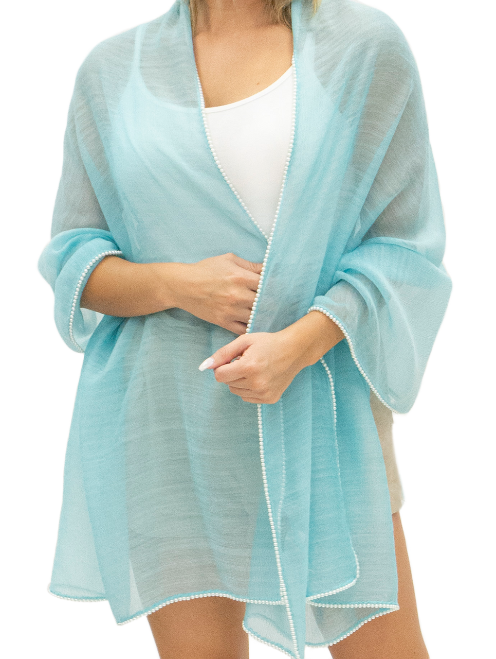 Breezy Wool + Silk Scarf With Pearls | Ice
