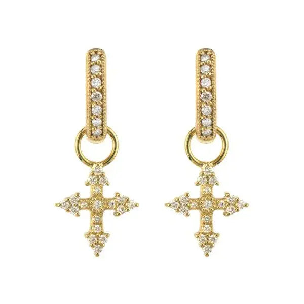 Provence Champagne Tiny Cross Earring Charms | .1c 18k Yellow Gold