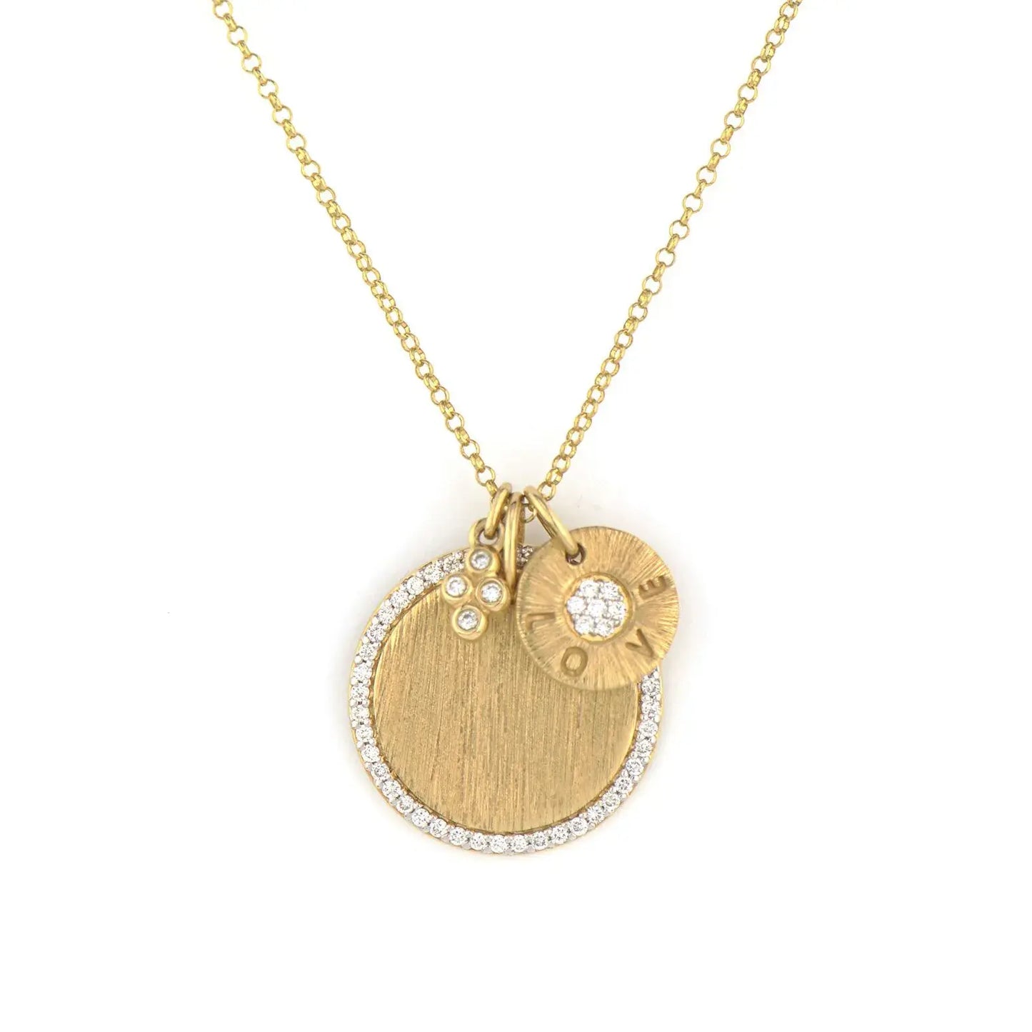 Provence Pave Diamond Disc + Love Disc Necklace YG