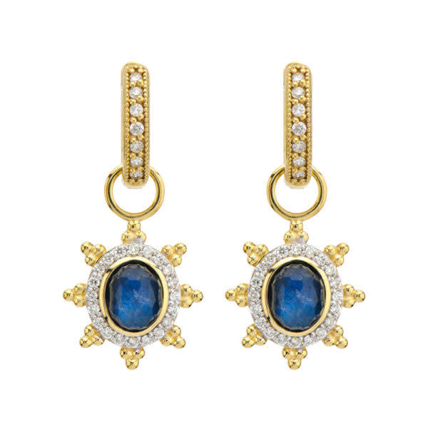 Midnight Blue Labradorite + Diamond Halo Sunburst Earring Charms | .2c 18k