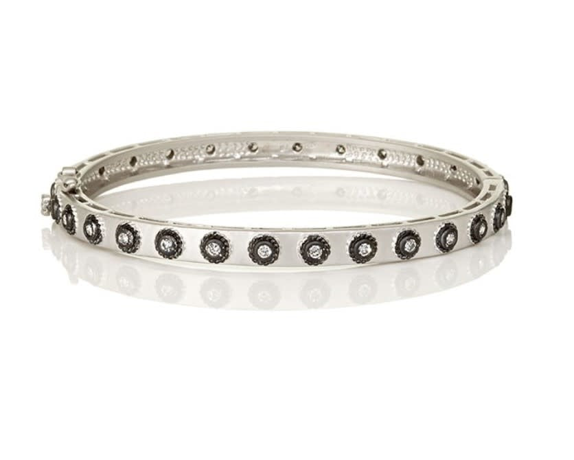 Studded Eternity Hinge Bangle Black|Silver