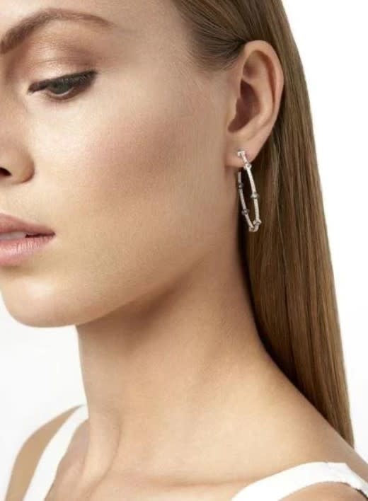Signature Arrow Station Hoop Earrings Silver