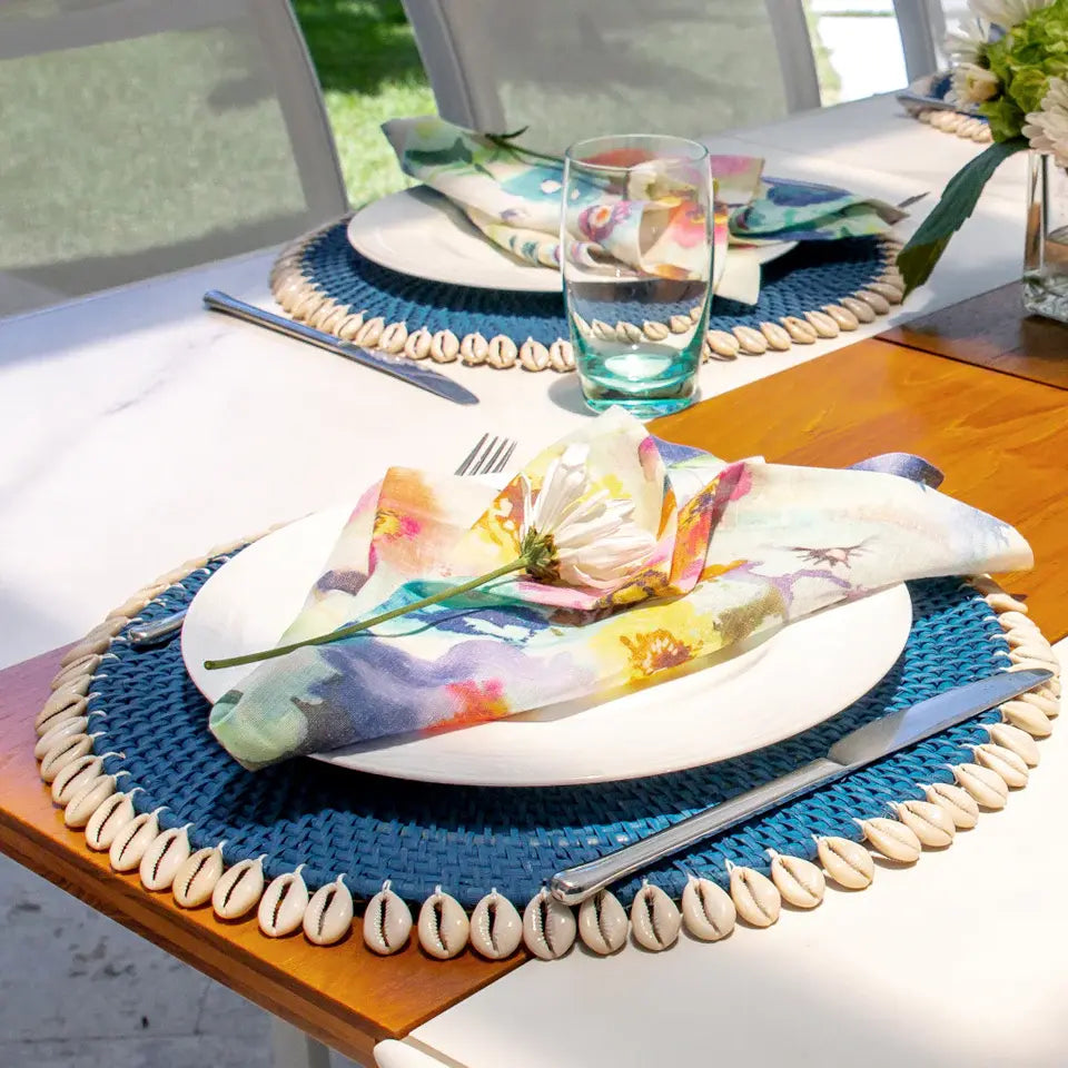 Rattan + Shell Placemats Set of 4|Beige