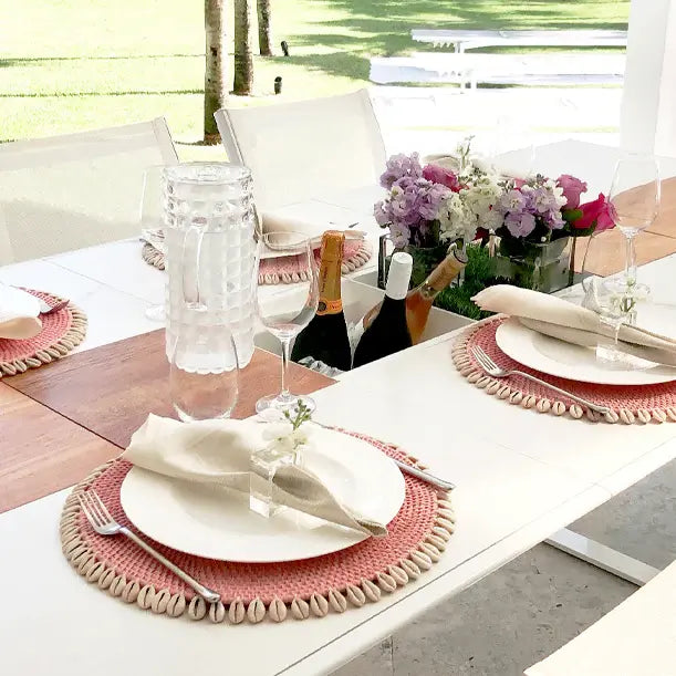 Rattan + Shell Placemats Set of 4|Beige