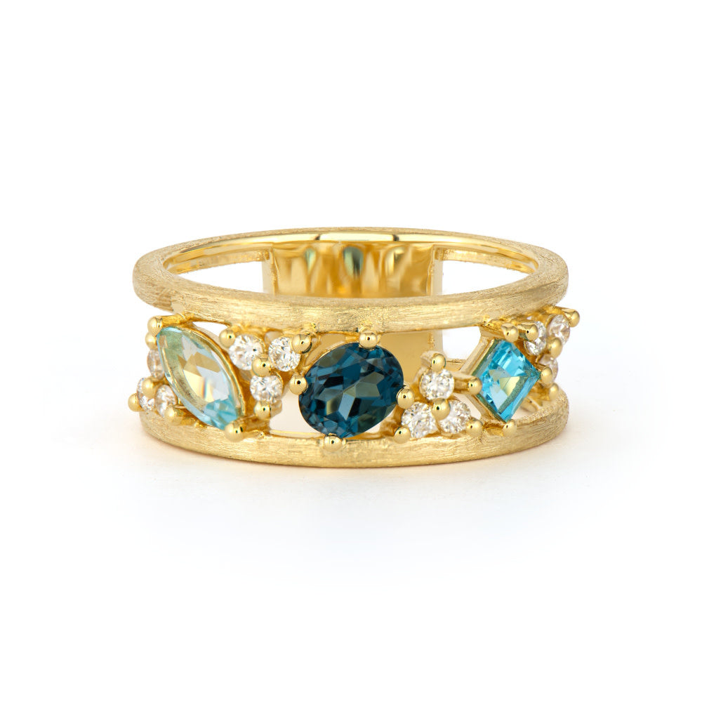 Provence Open London Blue Topaz Ring | 18k Yellow Gold Two Tone .2c