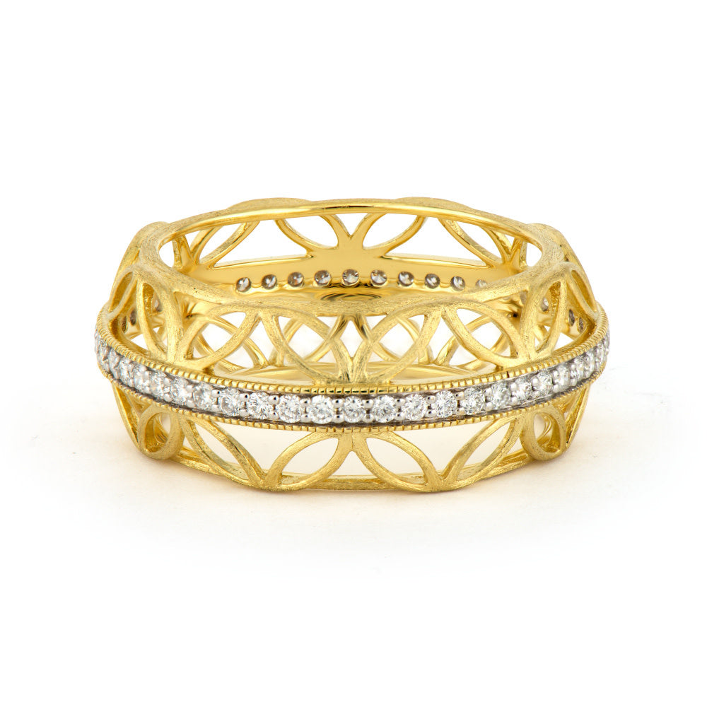 Moroccan Open Filagree Diamond Cigar Band | S7.5 18k Yellow Gold