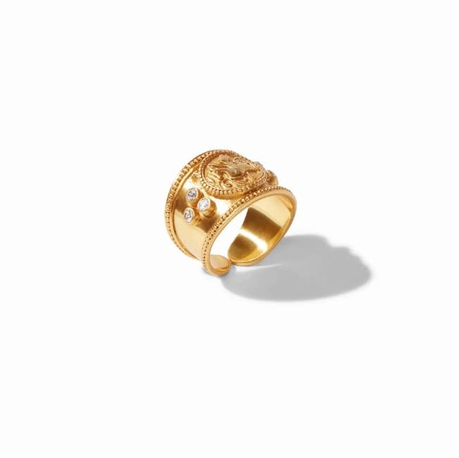 Coin Crest Ring Gold Cz - Size 7 (Adjustable)