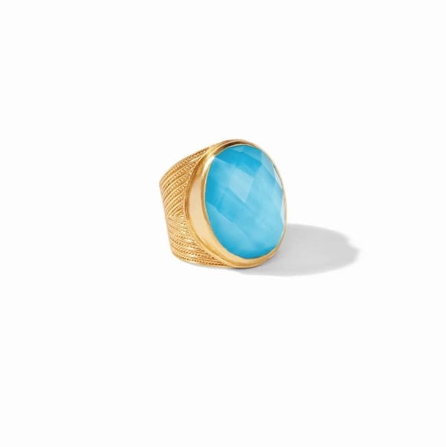 Verona Statement Ring Gold Iridescent Chalcedony Blue - Size 8 (Adjustable)