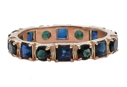 Armenta Rose World Blue Sapphire  + Blue Green Tourmaline Eternity Band Ring | S7 14k 3mm