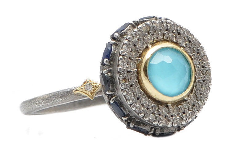 Turquoise Doublet Pave Diamond Circle