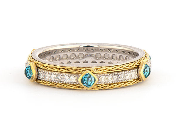 Mixed Metal Woven Rope Pave Diamond Ring 6.5