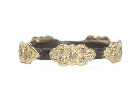 Pave Scroll Station Stack Band Ring