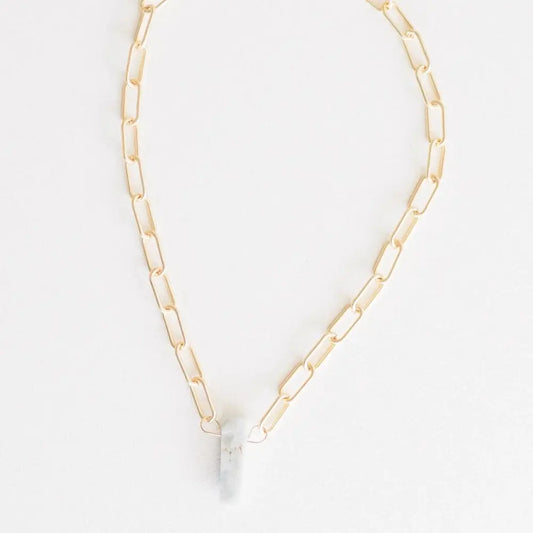Remi Raw Aquamarine Stone Matte Gold Necklace | 16in