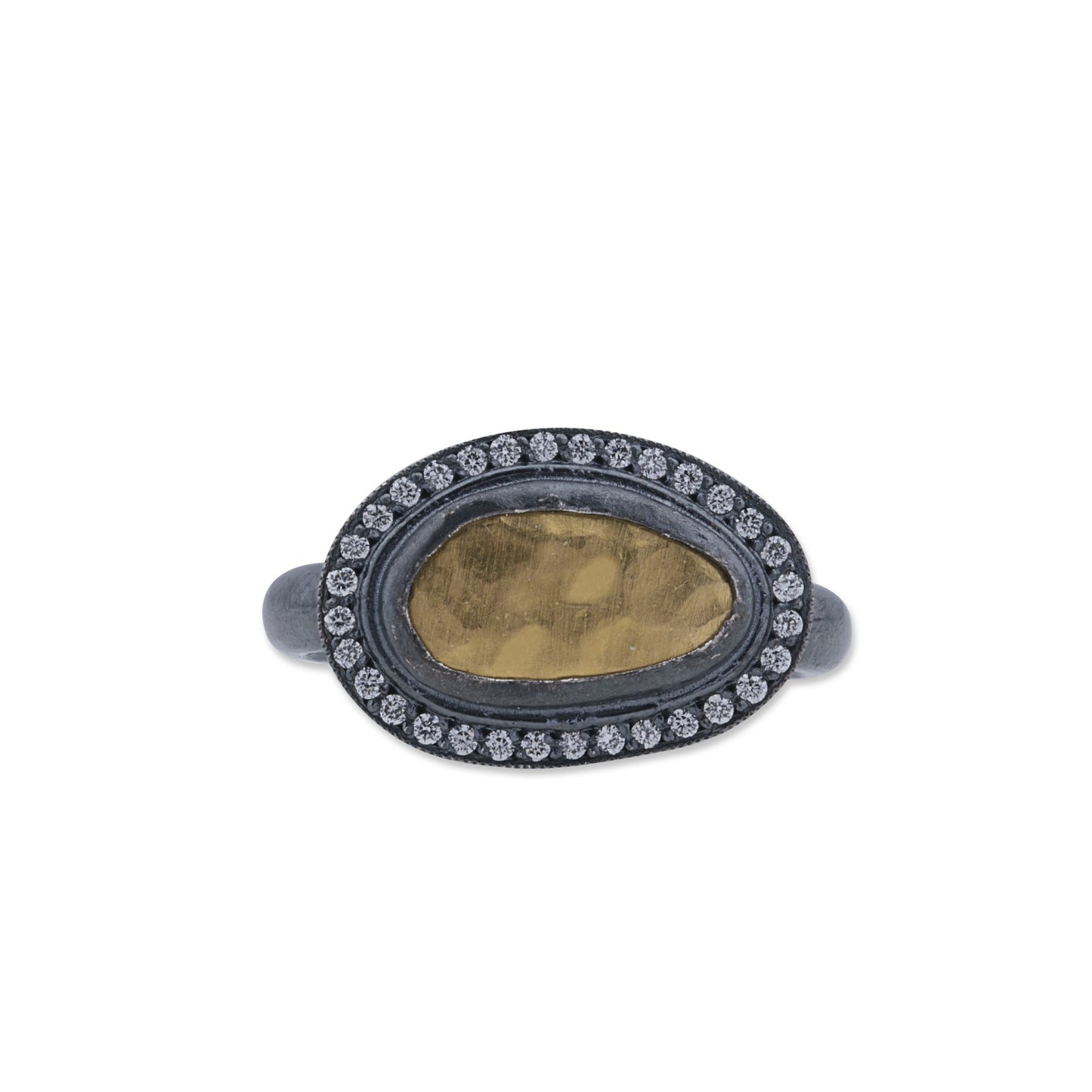 Gold & Oxidized Silver Hammered Gold Dome Ring