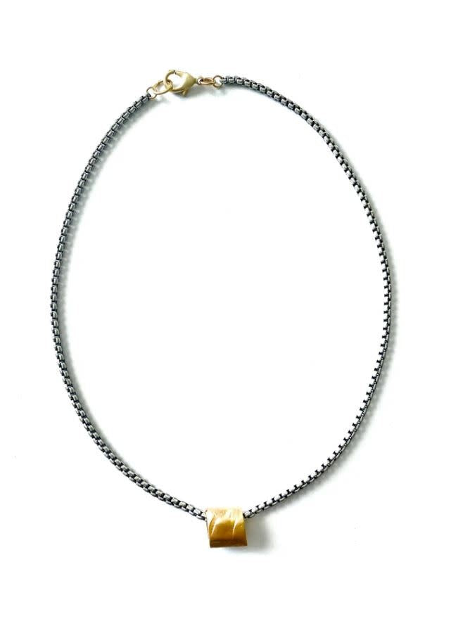 Rolo Antique Silver + Gold Nugget Necklace