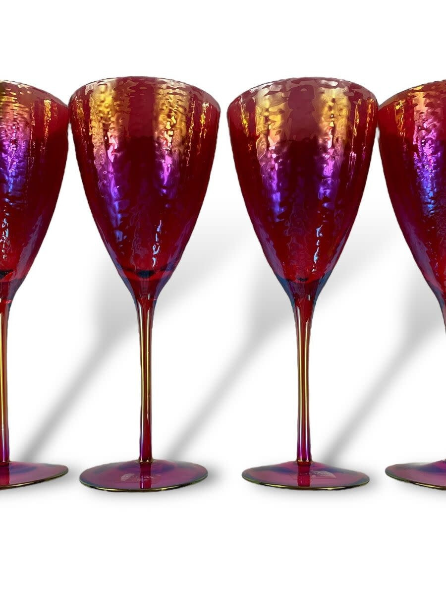Hammered Stemmed Wine Glass | Red Luster 15oz