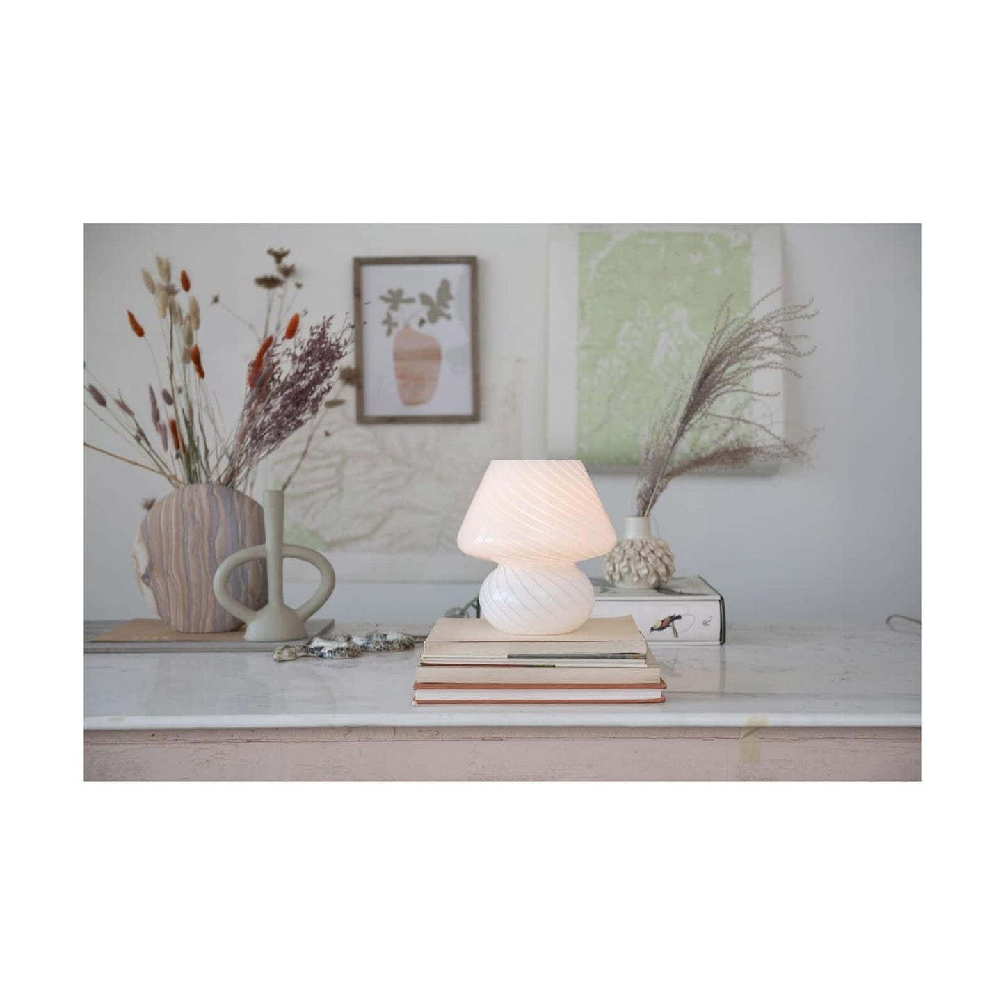 Mini Striped Glass Table Lamp | White 9.25in