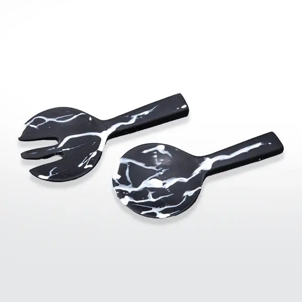 Resinware Handcrafted Salad Server Set | Short Handle 7.87in