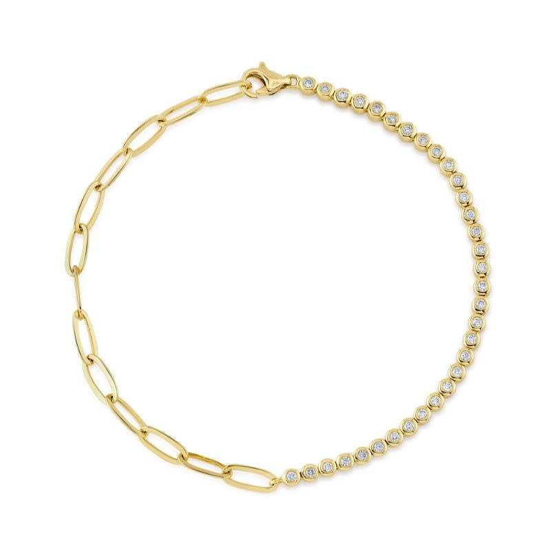 0.31Ct 14K YG Diamond Bezel Paper Clip Link Bracelet