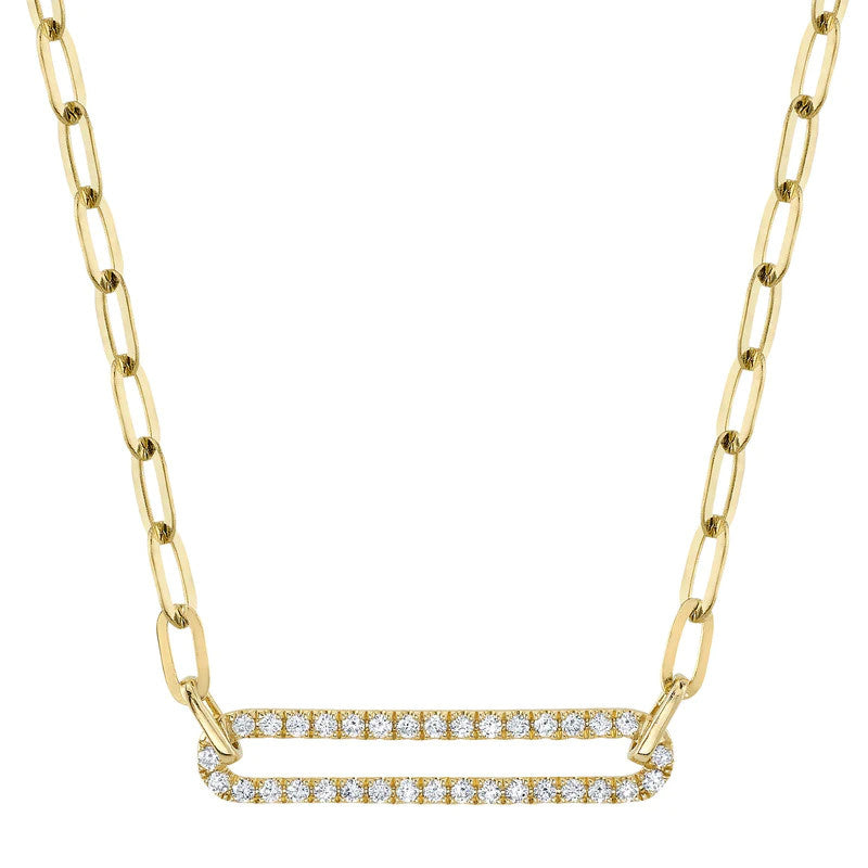 Diamond Paper Clip Link Necklace | 14k Yellow Gold .26c