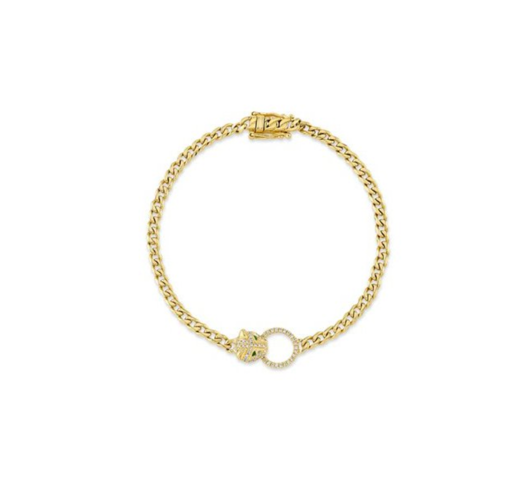Diamond + Emerald Panther Link Bracelet