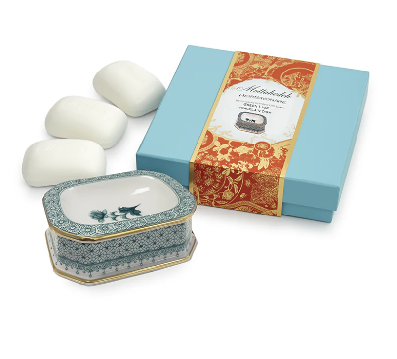 Mottahedeh Green Lace Gift Soap Set | 4.25x3.3in
