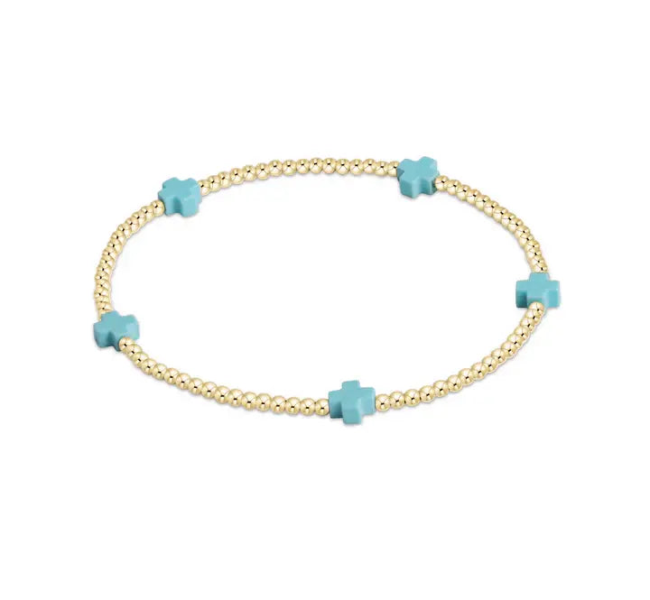 eNewton Signature Small Cross 2mm Bead Bracelet | Turquoise