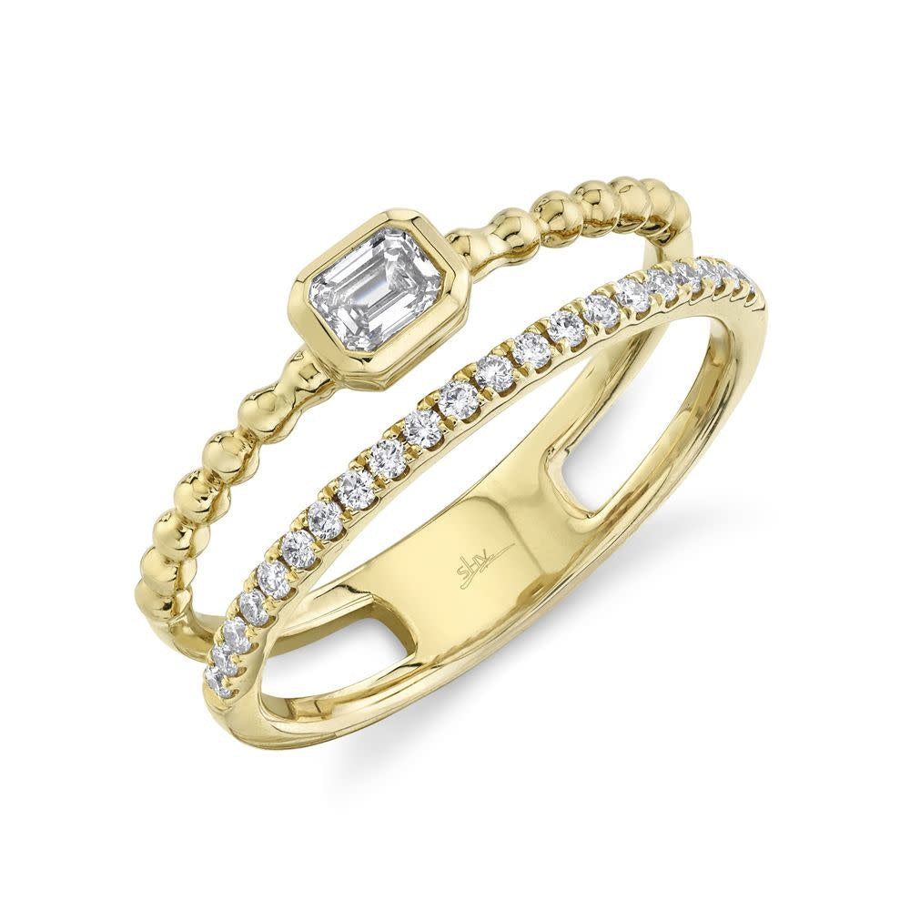 Diamond Emerald Cut Double Band Ring | 14k Yellow Gold .35c