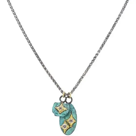 Armenta Artifact Diamond Patina Shield Charms Necklace | 18-20in .319c 18k
