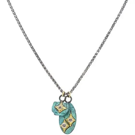 Armenta Artifact Diamond Patina Shield Charms Necklace | 18-20in .319c 18k